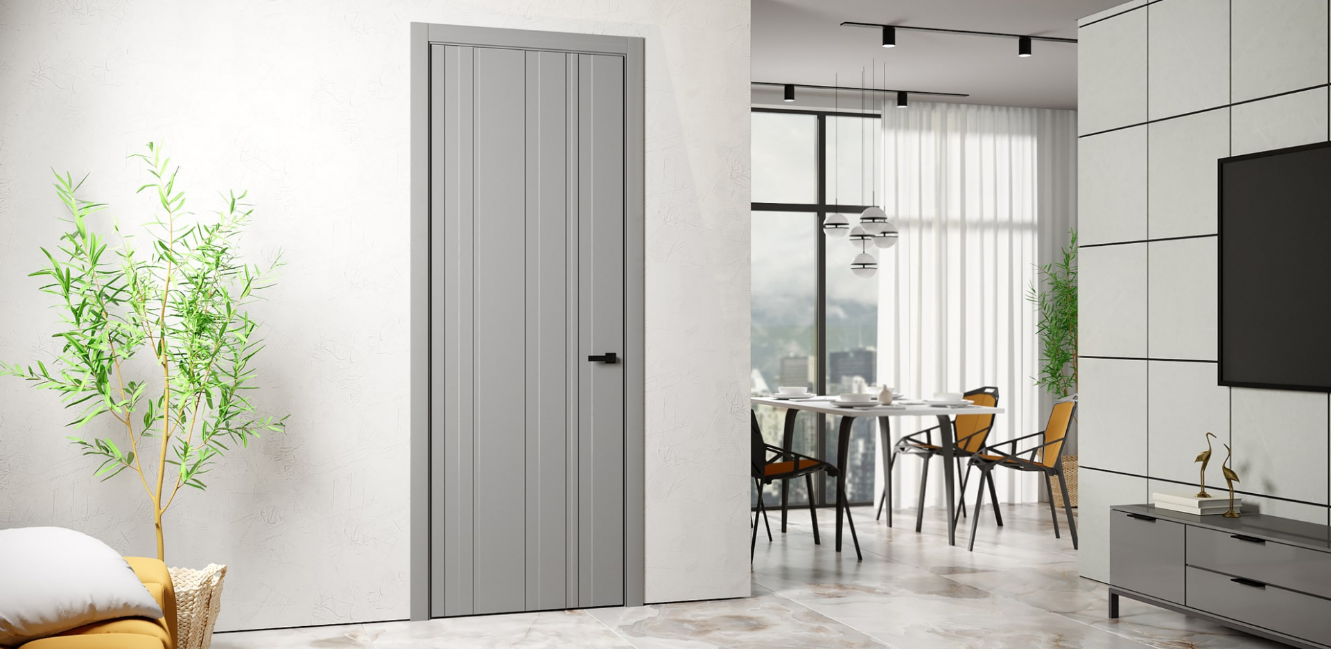 Новинки дверей LAVIA с черной алюминиевой кромкой и черным молдингом